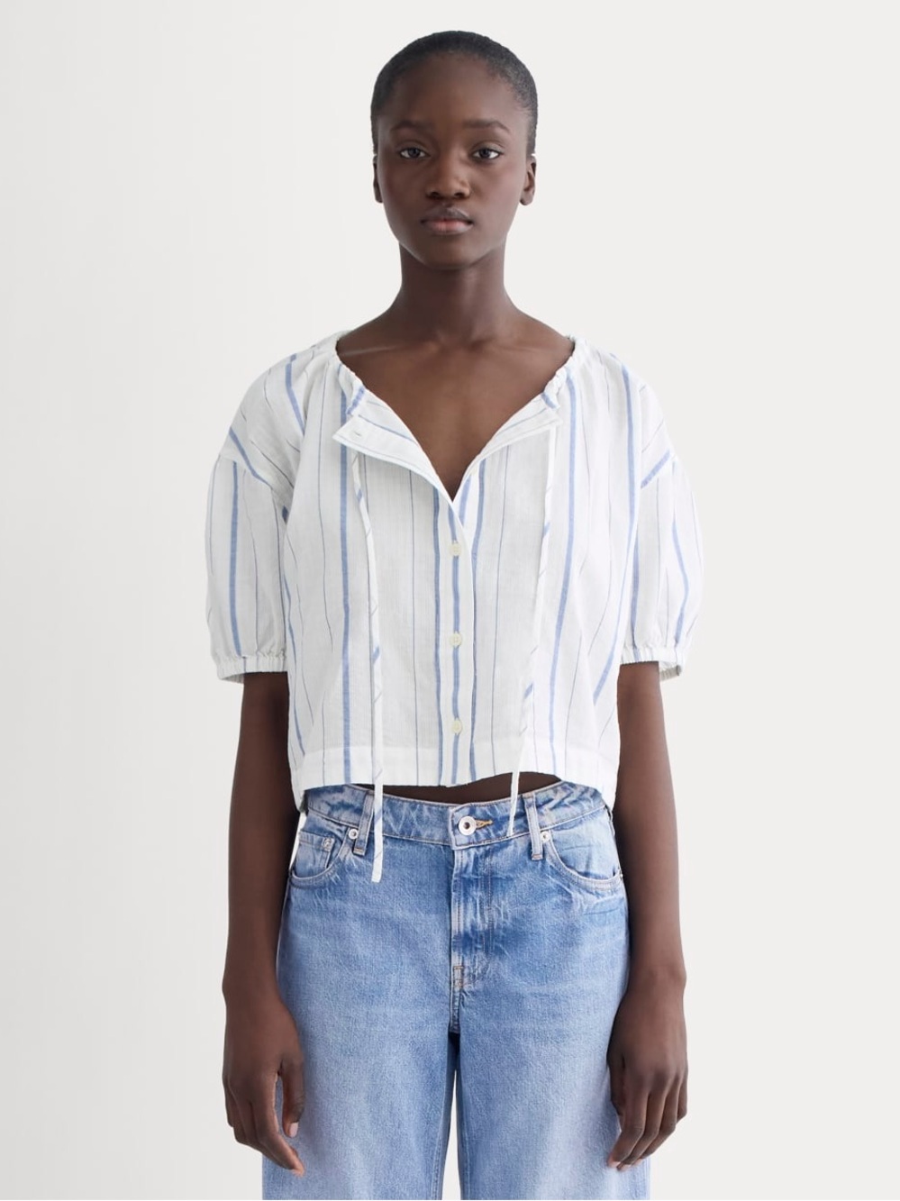 Everlane The Gauze Button-Up Bone Dutch Blue Size M NWOT Organic Cotton